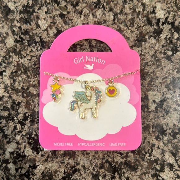 Girl Nation Unicorn Necklace NWT Charming Whimsy Stars Hearts Charm Charms - Picture 1 of 3